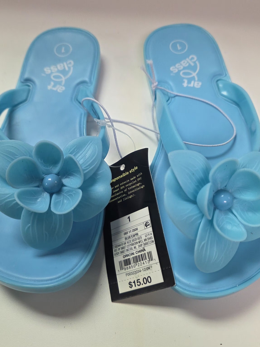 art class Blue Floral Jelly Flip Flops for Girls